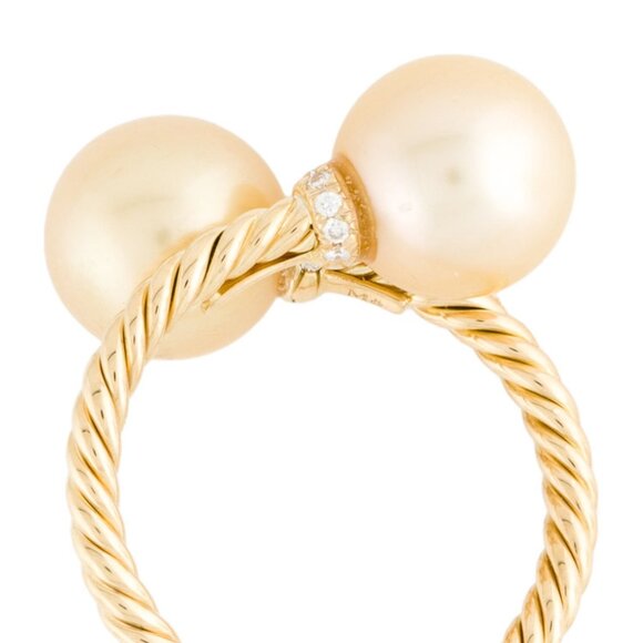 DAVID YURMAN 18K YELLOW GOLD PEARL & DIAMOND SOLARI BYPASS COCKTAIL RING - Picture 4 of 10